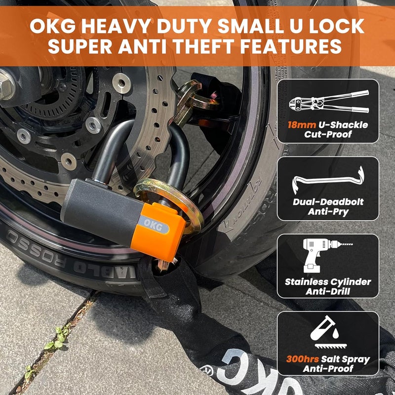 OKG Heavy Duty Small U Lock – 18mm Anti-Cut Manganese Alloy Steel U-Shackle | Dual-Deadbolt Anti Theft Motorcycle Lock for eBike/ATV/Trailer | Drill-Proof & Weatherproof (4 Keys, No Security Chain) - Image 3